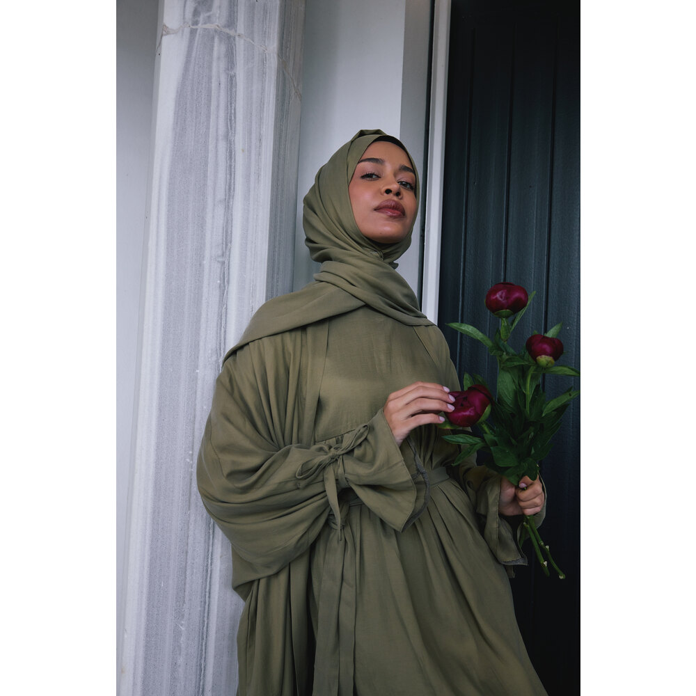 Haki Abaya Şal Takım