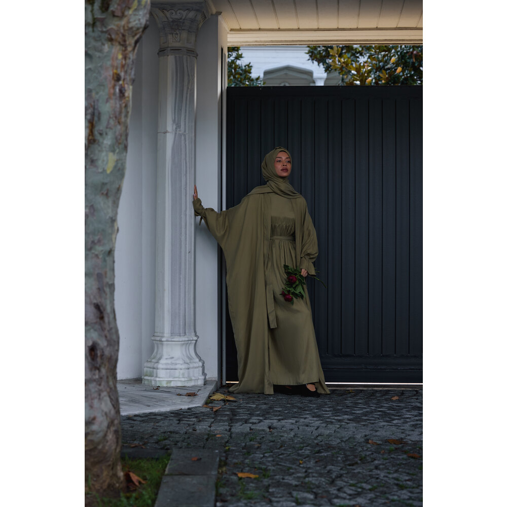 Haki Abaya Şal Takım