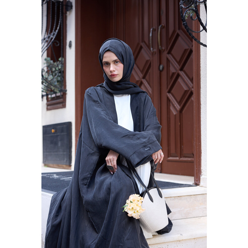 Âhu Büzgülü Siyah Cupra Abaya Şal Takım