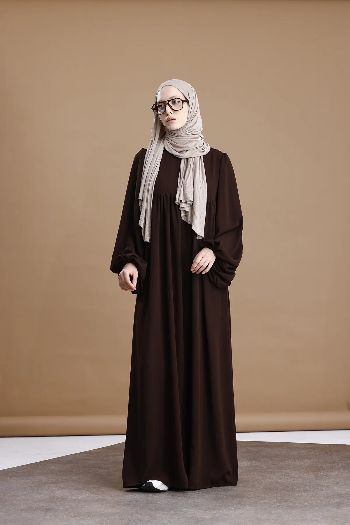 Balon Kol Büzgülü Medine İpeği - Acı Kahve