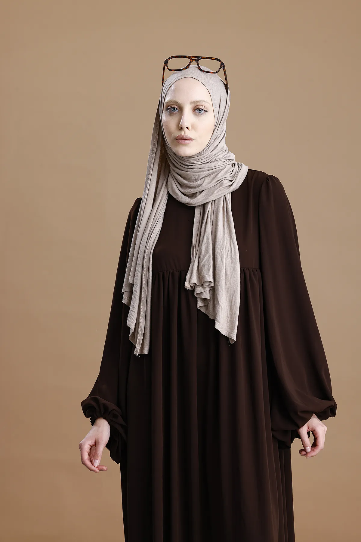 Balon Kol Büzgülü Medine İpeği - Acı Kahve