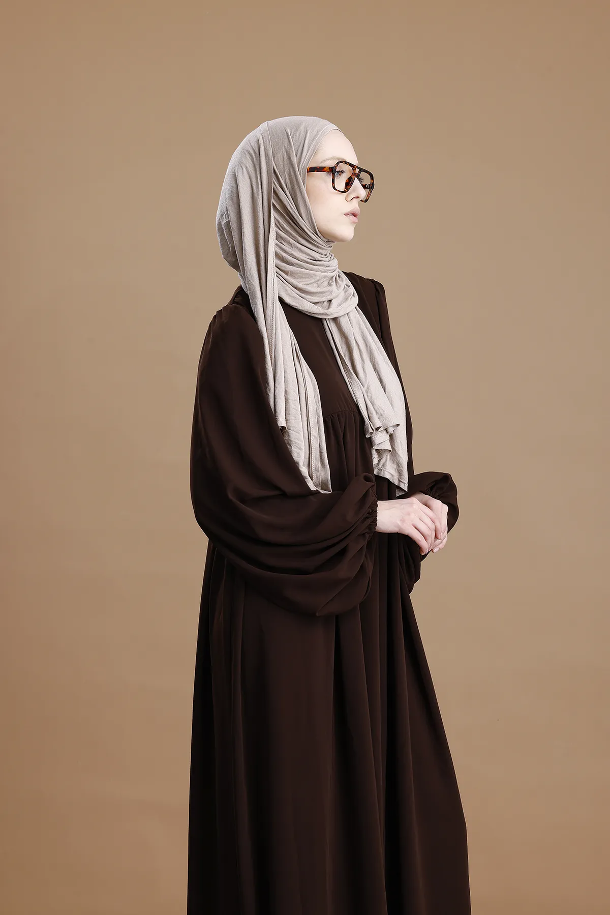 Balon Kol Büzgülü Medine İpeği - Acı Kahve