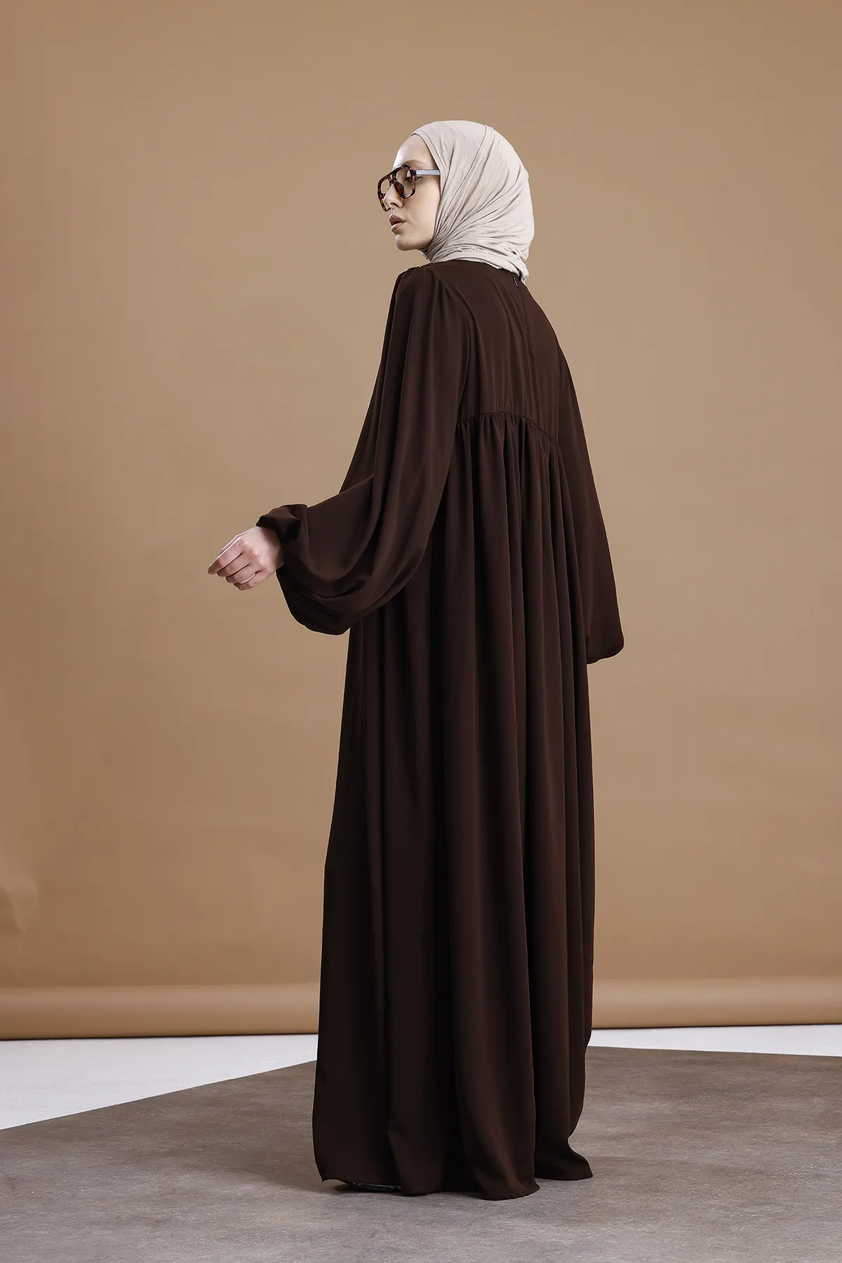 Balon Kol Büzgülü Medine İpeği - Acı Kahve