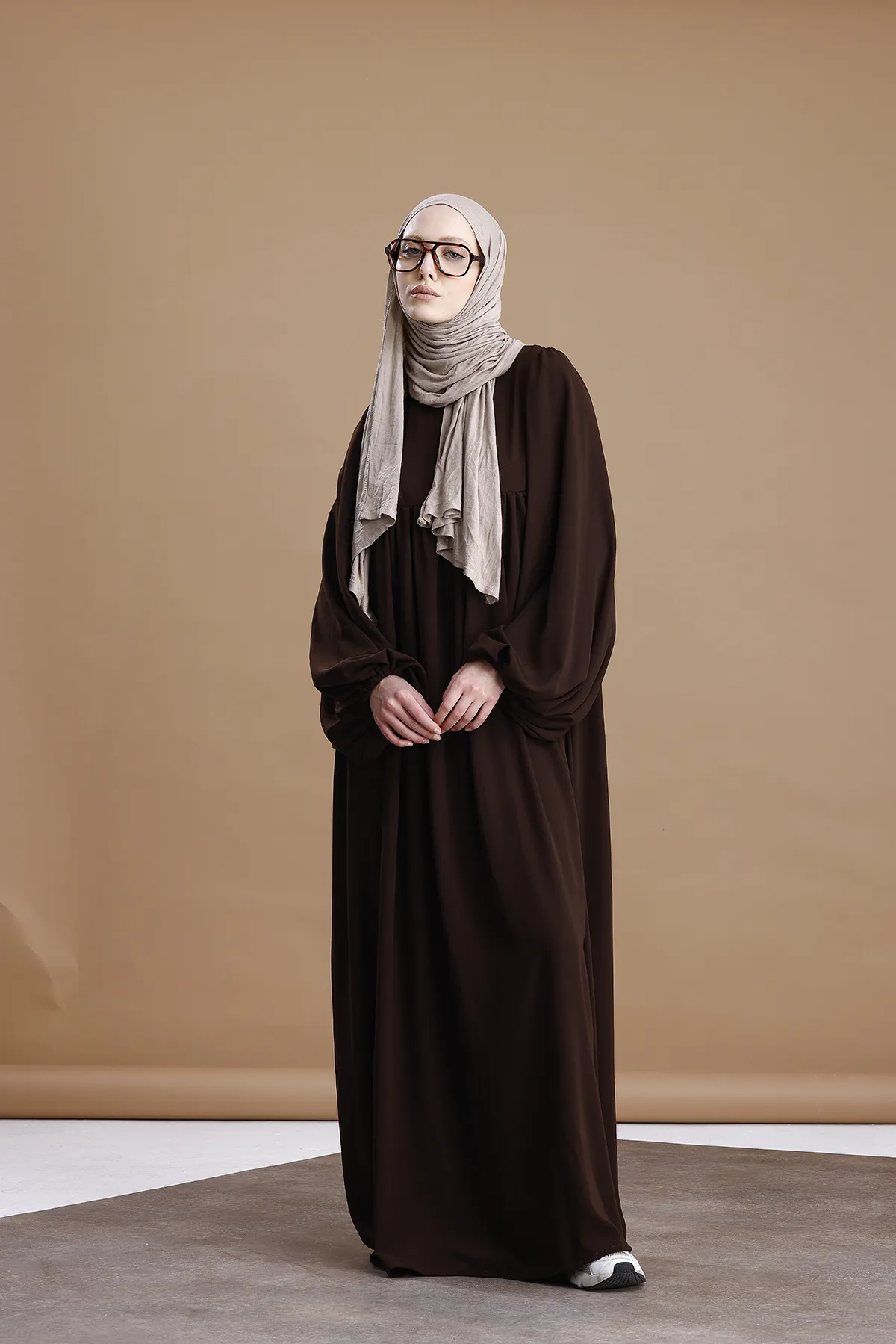 Balon Kol Büzgülü Medine İpeği - Acı Kahve